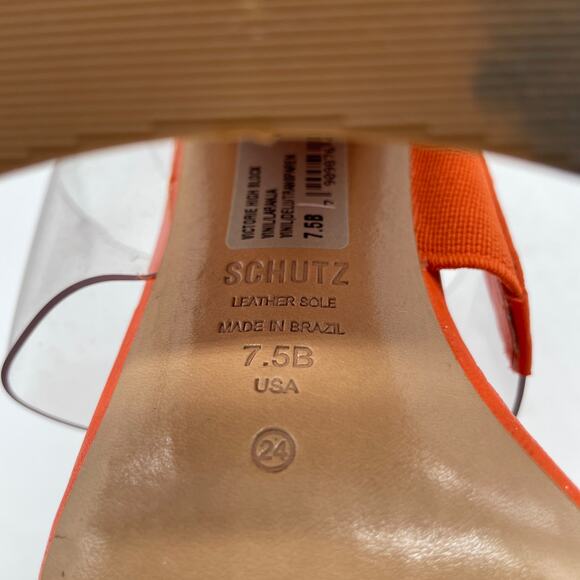 Schutz Women's Victorie High Block Leather Clear Strap Sandals Orange Size 7.5B - Picture 9 of 12